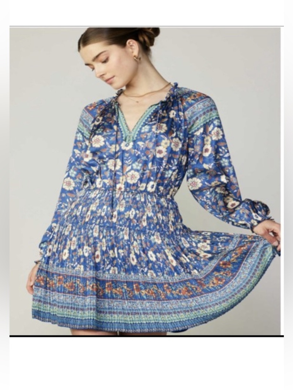 Current Air Dress Blue Purple Paisley Mikayla Satin Pleated Bohemian Dress NEW